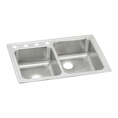 Elkay Lustertone Stainless Steel 33 X 22 X 7-7/8 Offset Double Bowl Top Mount Sink LR250S2